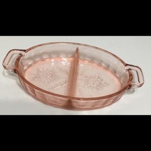 Jeanette Glass Poinsettia Pink Oval Dish